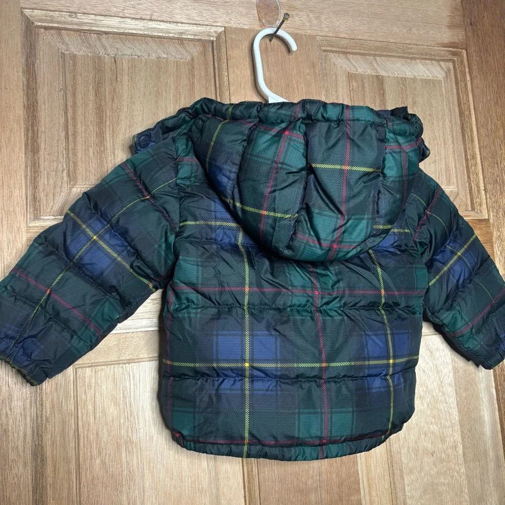 Ralph Lauren Green and Blue Plaid Kids Puffer Jacket size 24 M